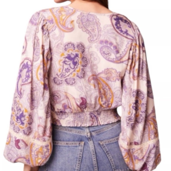 Band of Gypsies V-neck Crop Blouse Puff and Bell Sleeves BOHO Multiple sizes S-L - Picture 2 of 7